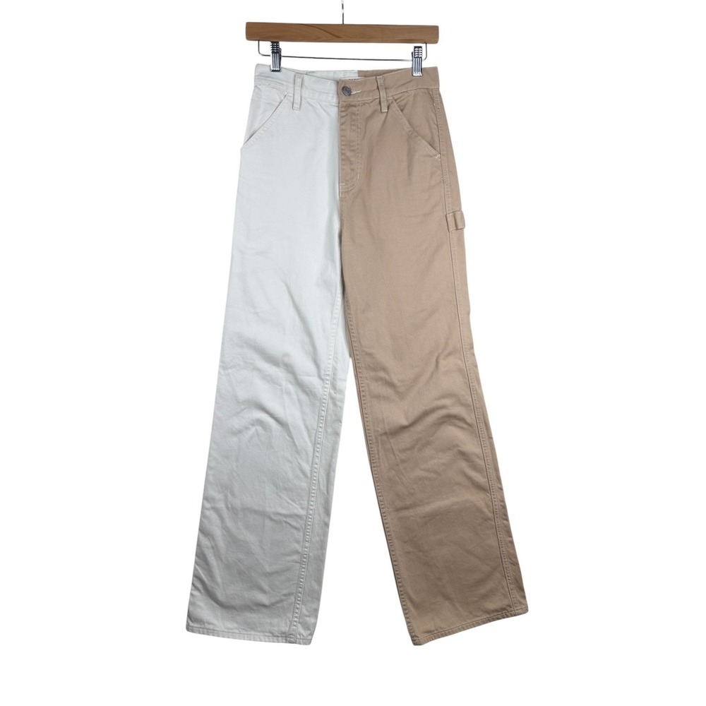 PacSun Ultra High Rise Flare Carpenter Jeans sizeโ 25 Tan/White